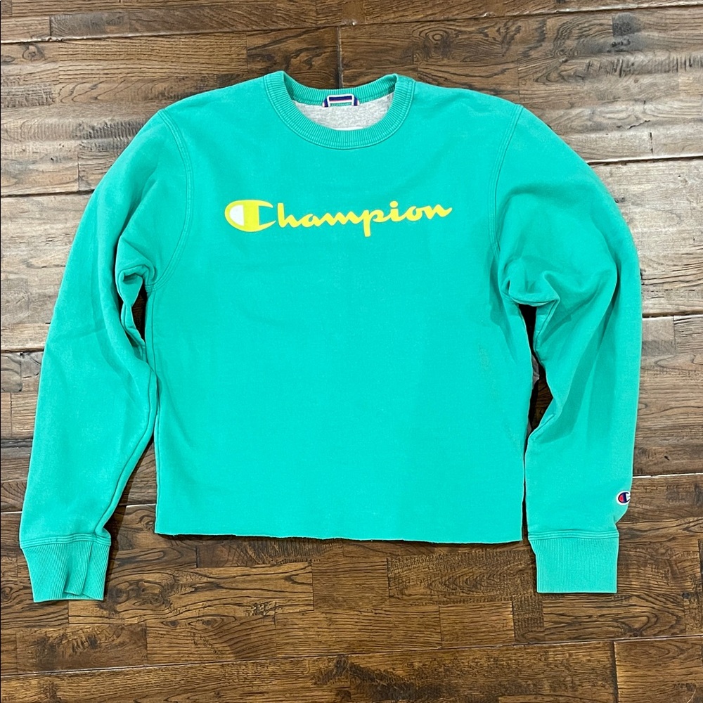 Champion Bright Green Sweatshirt with Yellow Logo